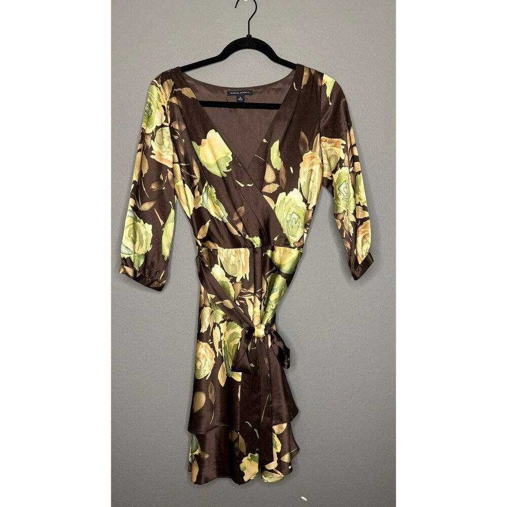 Banana Republic Women's 4 100% Silk Floral A Line Wrap Dress Retro 70s